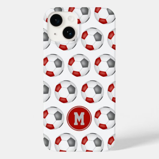 赤い灰色のサッカーボールのモノグラムの模様 Case-Mate iPhoneケース (裏面)