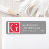 赤い灰色のシンプルでモダンなモノグラム ラベル (インサイチュ)