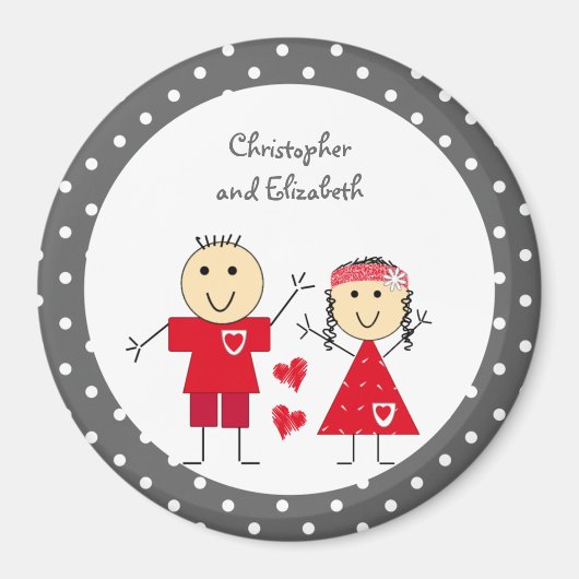 赤い灰色のドット付き数字と名前 マグネット (正面)