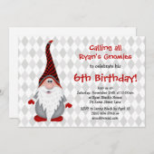 赤い灰色のノームの子供の誕生日パーティー招待状 招待状 (正面/裏面)