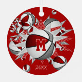 赤い灰色のバスケットが星の女の子は記念の年 メタルオーナメント (裏面)