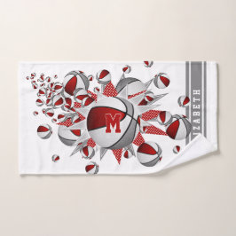 赤い灰色のバスケットボールが女の子をモノグラムの主演 ハンドタオル