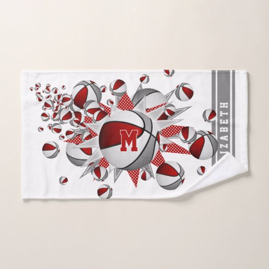 赤い灰色のバスケットボールが女の子をモノグラムの主演 ハンドタオル (ハンドタオル)
