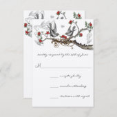 赤い灰色のビンテージ ラブ バーズ フォレスト 結婚式招待状 出欠カード (正面/裏面)