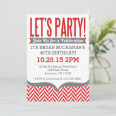 赤い灰色のモダンなヘリンボン誕生日の招待状 招待状 (スタンド正面)