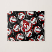 赤い灰色の女の子はバレーボールが大好きパーソナライズされた ジグソーパズル (横)