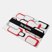 赤い灰色の正方形のパターン黒のパーソナライストライプズ ドアマット (アングル)