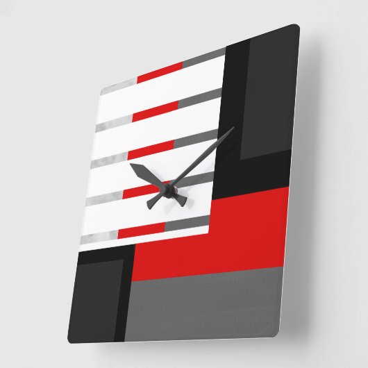 赤い灰色の白黒ストライプのなブロック スクエア壁時計 (傾斜)