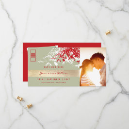 赤い灰色の禅葉竹の写真中国の結婚s セーブザデート