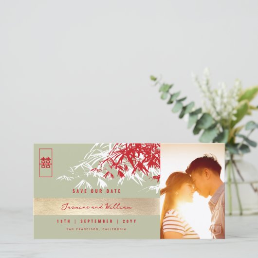 赤い灰色の禅葉竹の写真中国の結婚s セーブザデート (スタンド正面)