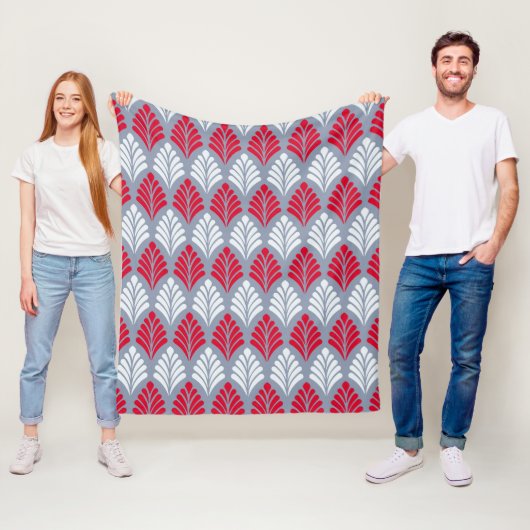 赤い灰色の葉の羽のような幾何学的なパターン フリースブランケット (インサイチュ)