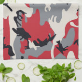 赤い灰色の迷彩柄のカムフラージュパターン キッチンタオル (折り畳み)