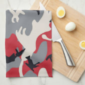 赤い灰色の迷彩柄のカムフラージュパターン キッチンタオル (四つ折り)