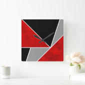 赤い灰色の黒い色のブロック スクエア壁時計 (ホーム)