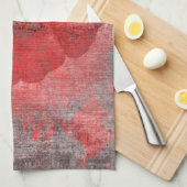 赤い灰色の黒くグランジなデジタルグラフィックアートのデザイン キッチンタオル (四つ折り)