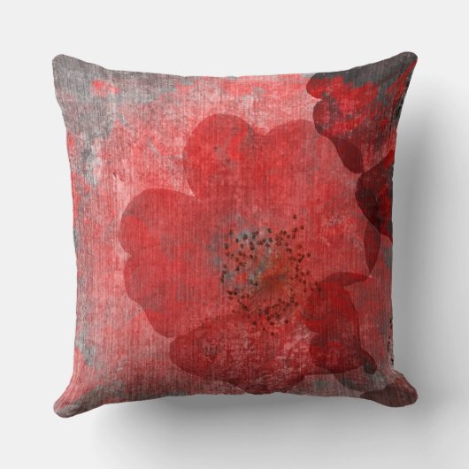 赤い灰色の黒くグランジなデジタルグラフィックアートのデザイン クッション (裏面)