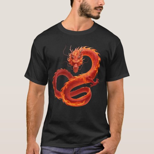 赤い炎のドラゴンアート | 神話の炎のドラゴンデザイン Tシャツ (正面)