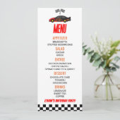 赤い炎のレースカーの誕生日パーティーフード メニュー (スタンド正面)