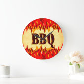 赤い炎の壁時計でくすぶるBBQ ラージ壁時計 (ホーム)