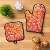 赤い炎の流体芸術 鍋つかみ&鍋敷きセット (トップダウン)