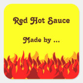 赤い炎カスタムの瓶または缶詰ラベル スクエアシール (正面)