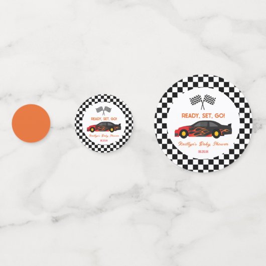 赤い炎レースカーレディセットベビーシャワーに移動 コンフェッティ (裏面)