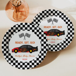赤い炎レースカーレディセットベビーシャワーに移動 ペーパープレート