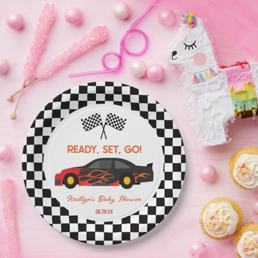 赤い炎レースカーレディセットベビーシャワーに移動 ペーパープレート (パーティー)