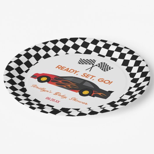 赤い炎レースカーレディセットベビーシャワーに移動 ペーパープレート (アングル)