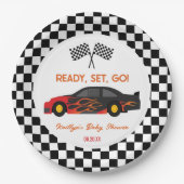 赤い炎レースカーレディセットベビーシャワーに移動 ペーパープレート (正面)