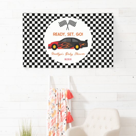 赤い炎レースカーレディセットベビーシャワーに移動 横断幕 (インサイチュ)