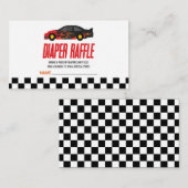 赤い炎レースカー赤ちゃんシャワーおむつラッフル エンクロージャーカード (正面/裏面)