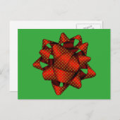 赤い点々のあるクリスマスボウ葉書 シーズンポストカード (正面/裏面)