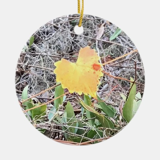 赤い点の名前入りなオーナメントが付いている大きいハートの葉 セラミックオーナメント (正面)