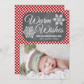 赤い点の黒板雪の結晶ホリデー写真カード シーズンカード (正面/裏面)