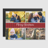 赤い点検のクリスマスの磁気休日の写真カード (正面/裏面)