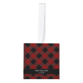 赤い点検の格子縞のクリスマスの写真 キューブオーナメント (正面)