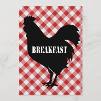 赤い点検の背景の朝食の鶏のサイロ 招待状