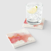 赤い点、水彩画の抽象的な手塗り ストーンコースター (横)