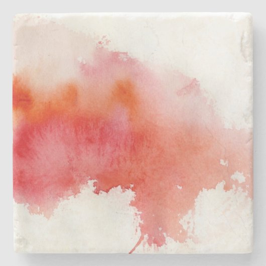 赤い点、水彩画の抽象的な手塗り ストーンコースター (正面)