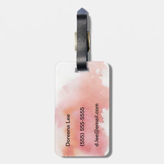 赤い点、水彩画の抽象的な手塗り ラゲッジタグ (裏面縦)