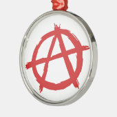 赤い無政府主義者記号の無秩序のロゴ メタルオーナメント (左)