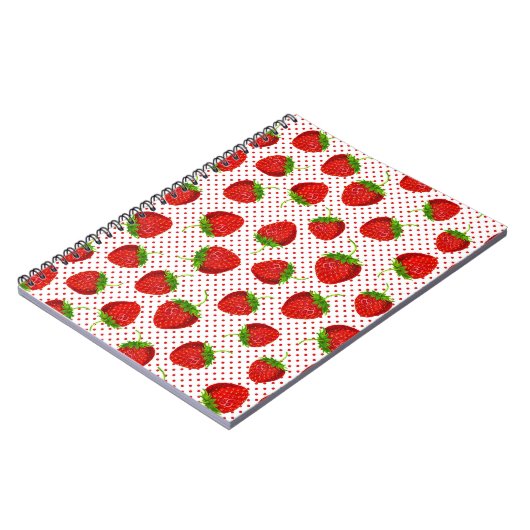 赤い熟したイチゴとドットのパターン ノートブック (左側)