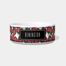 赤い熟したイチゴ模様のカスタムペット名  ボウル