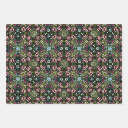 赤い熟したリンゴオンツリー万華鏡のように千変万化するパターン ラッピングペーパーシート (正面2)