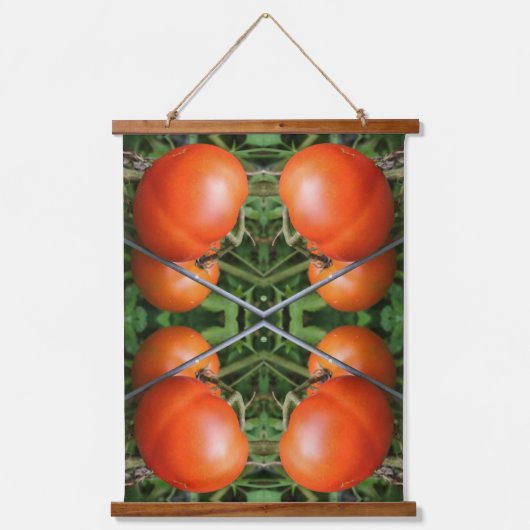 赤い熟した庭のトマトのつる植物抽象芸術 吊り下げ型タペストリー (正面)