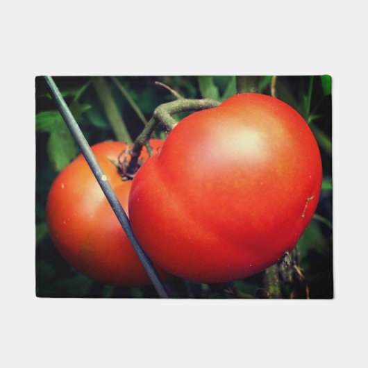 赤い熟した庭のトマトのつる植物 ドアマット (正面)