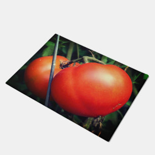 赤い熟した庭のトマトのつる植物 ドアマット
