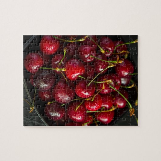 赤い熟した甘いさくらんぼ果実フードフルーツ ジグソーパズル (横)