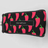 赤い熱いチリ模様あなたの名前を追加おもしろいノベルティ ゴルフヘッドカバー (正面)